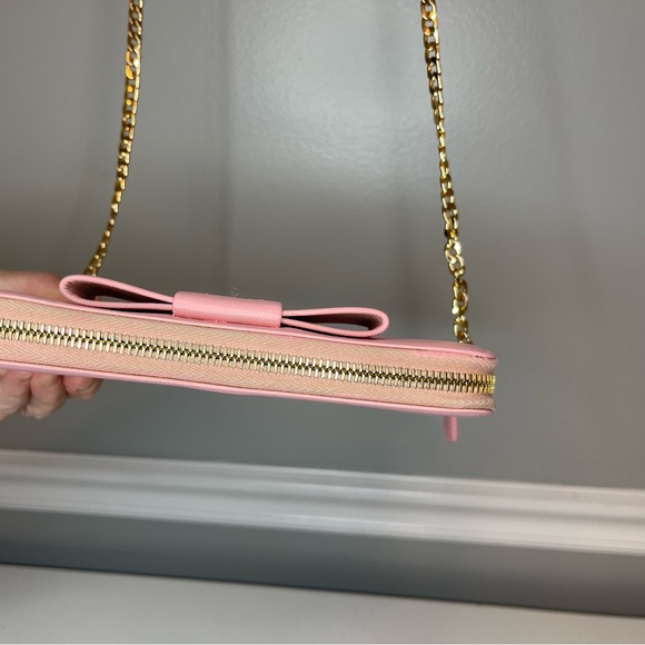Prada Light Pink Bow Saffiano Leather Zippy Wallet - Picture 9 of 15
